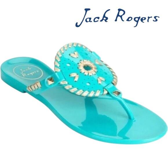 NIB Jack Rogers Georgica Jelly Sandals Size 6M Carblue/Gold - Picture 1 of 4